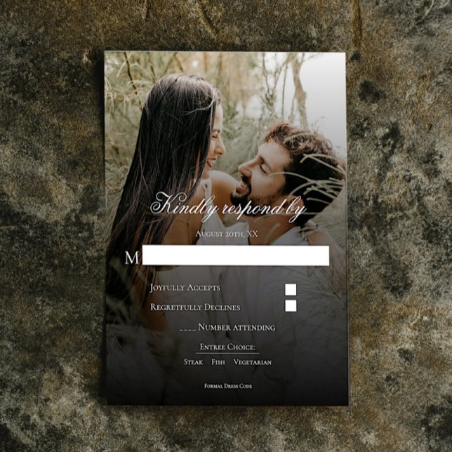 Modern Photo and Black Overlay Wedding RSVP Card (Modern Photo and Black Overlay Wedding RSVP Card)