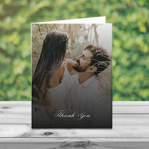 Modern Photo and Black Overlay Wedding Thank You Card
