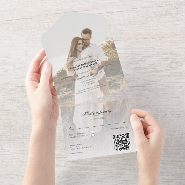 Modern Photo and Overlay Wedding All In One Invitation (Tearaway)