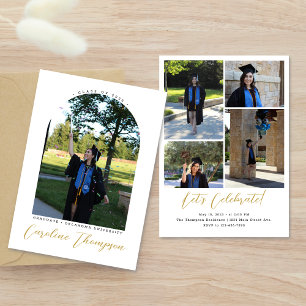 Modern Photo Arch & Collage Gold Script Graduation Invitation