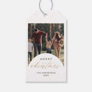 Modern Photo Arch Merry Christmas Gold Script Gift Tags