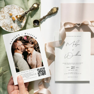 Modern Photo Arch QR Code Boho Wedding Invitation