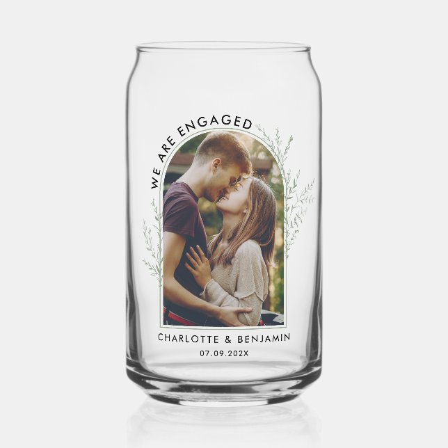 Modern Photo Arch Wedding Engagement Keepsake Can Glass (Front)