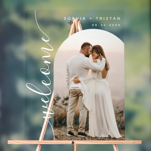 Modern Photo Arch Wedding Welcome Acrylic Sign (Neutral)