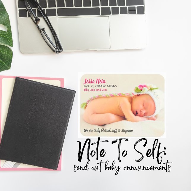 Modern Photo Baby Girl Name Birth Stats Magnet (Baby Photo Birth Announcement Magnets)