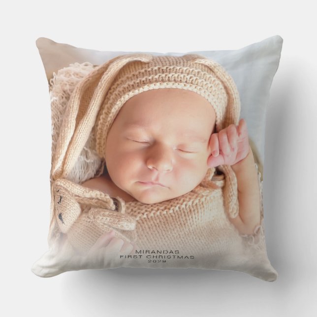 Modern Photo Baby's First Christmas Holiday Cushion (Front)