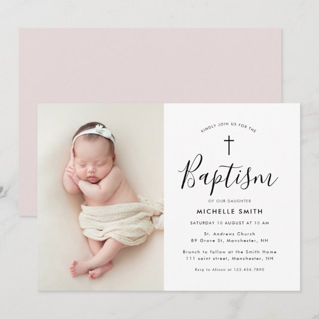 modern photo baptism invitation (Front/Back)