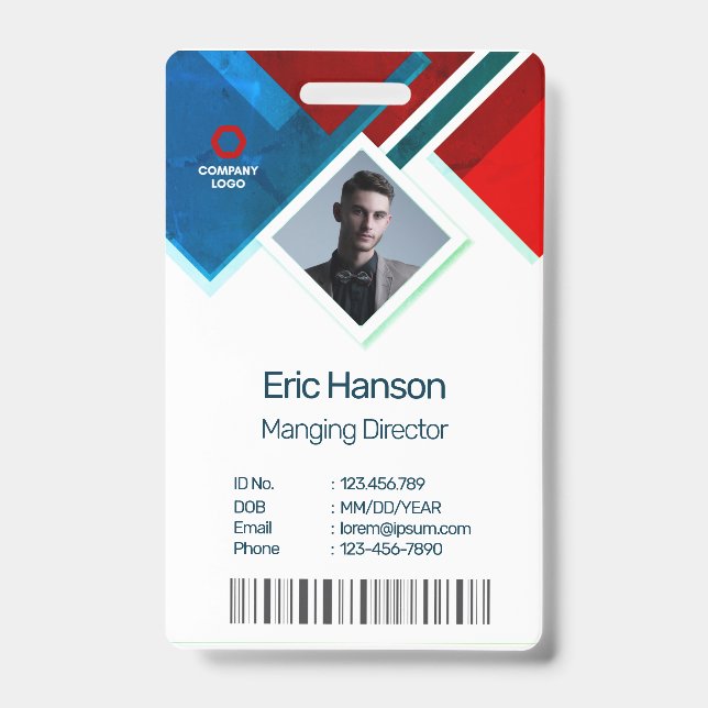 Modern Photo, Bar Code, QR, Name Badge ID Badge (Front)