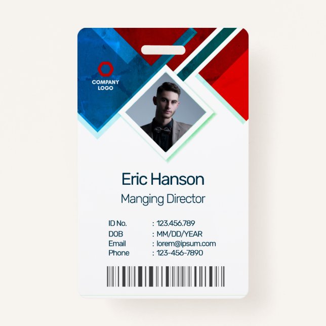Modern Photo, Bar Code, QR, Name Badge ID Badge (Front)
