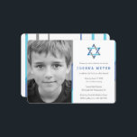 Modern Photo Bar Mitzvah Invitations | Blue   Teal<br><div class="desc">Modern blue photo Bar Mitzvah invitations. Personalise online with your son's photo and Mitzvah details. Star of David design with modern blue,  teal and grey accents.</div>