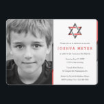 Modern Photo Bar Mitzvah Invitations | Red   Black<br><div class="desc">Cool,  modern photo Bar Mitzvah invitations. Personalise online with your son's photo and Mitzvah details. Star of David design with modern red,  black and grey accents.</div>