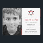 Modern Photo Bar Mitzvah Invitations | Red   Black<br><div class="desc">Cool,  modern photo Bar Mitzvah invitations. Personalise online with your son's photo and Mitzvah details. Star of David design with modern red,  black and grey accents.</div>