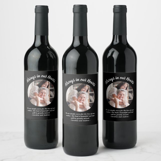 Modern Photo Bereavement Gift to Send Condolences Wine Label (Bottles)