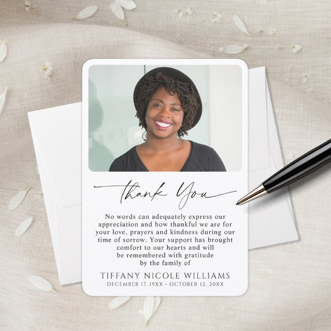 Modern Photo Bereavement Sympathy Funeral Photo Thank You Card (Creator Uploaded)