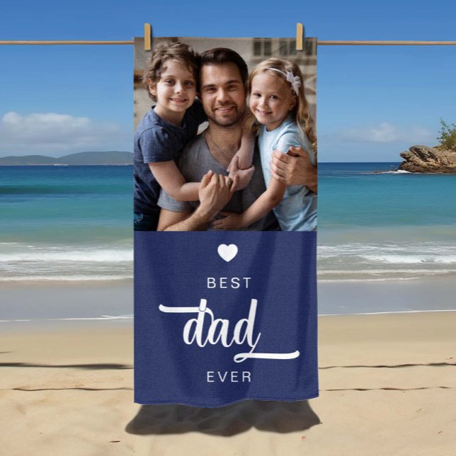Modern Photo Best Dad Ever Blue Beach Towel (Modern Photo Best Dad Ever Blue Beach Towel)