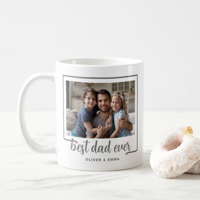 Modern Photo Best Dad Ever Script Coffee Mug (With Donut)