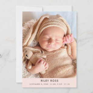 Modern Photo Birth Announcement   Blush Pink