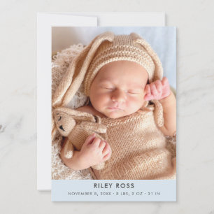 Modern Photo Birth Announcement Pastel Blue