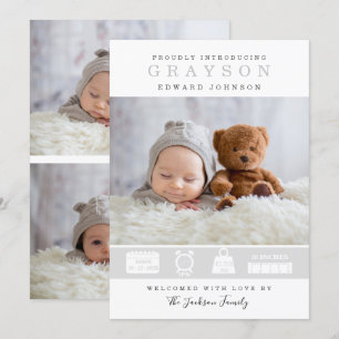 Modern Photo Birth Announcement With Stats Card