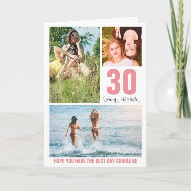 Modern Photo Birthday Card Any Age | Custom Colour (Front)