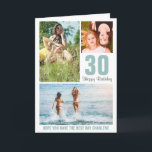 Modern Photo Birthday Card Any Age | Custom Colour<br><div class="desc">Modern Happy Birthday card featuring a photo collage of 3 pictures,  their age and name. All colours and text can be personalised.</div>