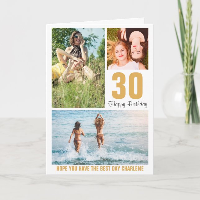 Modern Photo Birthday Card Any Age | Custom Colour (Front)