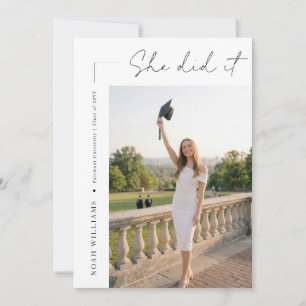 Modern Photo Black Bow Graduation Party Thank You Card