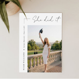 Modern Photo Black Bow Graduation Party Thank You Card