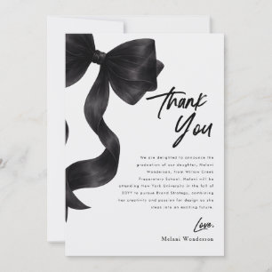 Modern Photo Black Bow Graduation Thank You Card