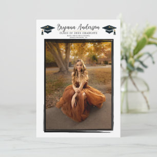 Modern Photo Black Frame Trendy Graduation Party  Invitation