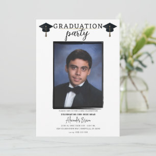 Modern Photo Black Frame Trendy Graduation Party Invitation