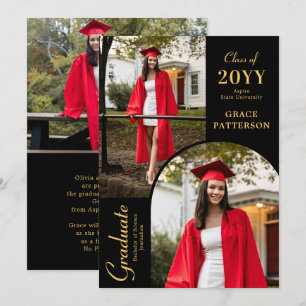 Modern Photo Black Gold Graduation Announcement