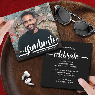 Modern Photo Black Graduation Invitation