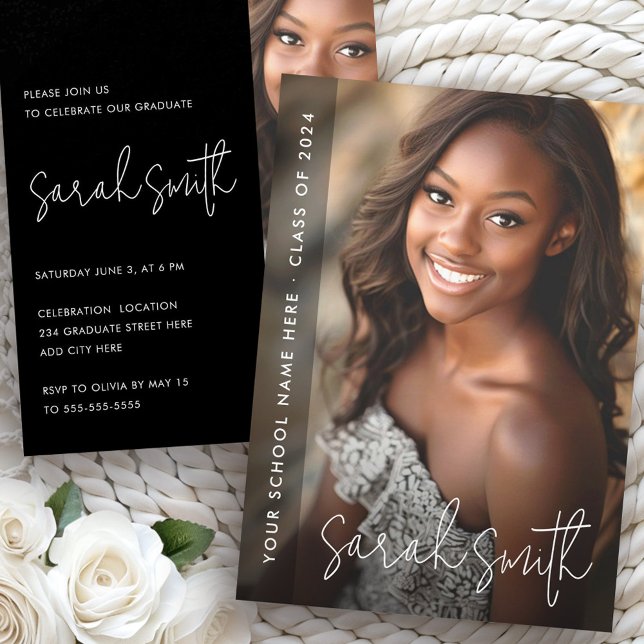 Modern photo black graduation party invitation (Modern photo black graduation party invitation)