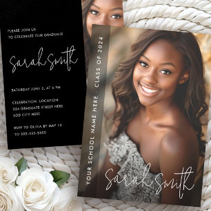 Modern photo black graduation party invitation