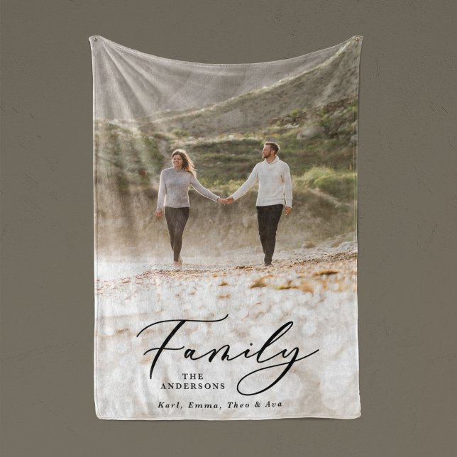 Modern photo black script family elegant sherpa blanket (Creator Uploaded)