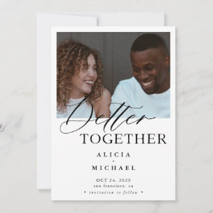 Modern photo black script simple wedding save the date