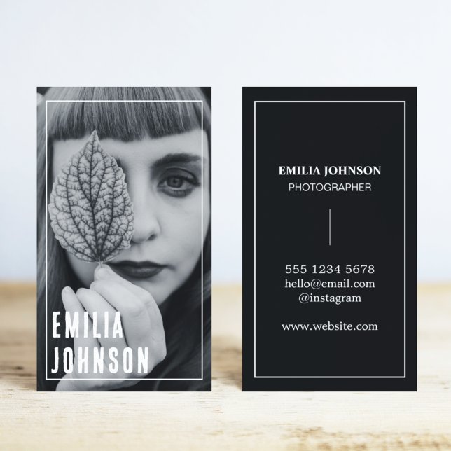 Modern Photo Black & White  Business Card (Creator Uploaded)