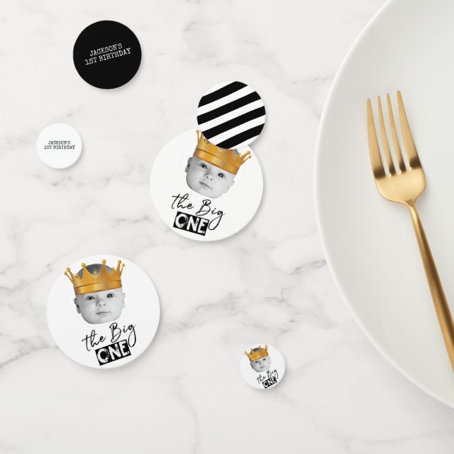 Modern Photo Black White First Birthday Confetti (Group)