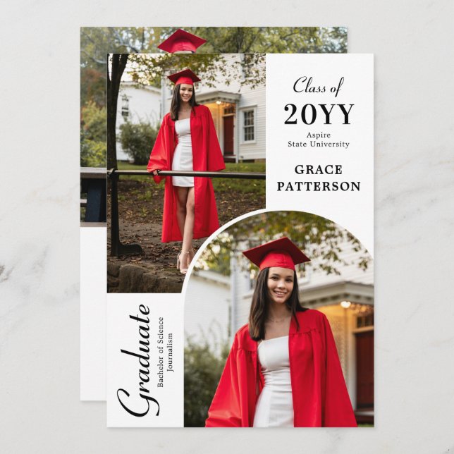 Modern Photo Black White Graduation Announcement (Front/Back)