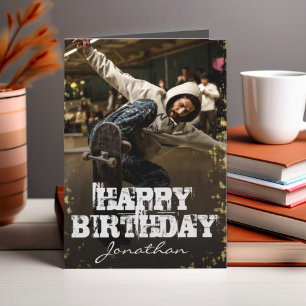 Modern Photo Black & White Happy Birthday Card