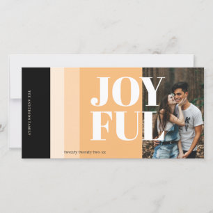 Modern Photo Black White Red Gold Joyful Holiday Card