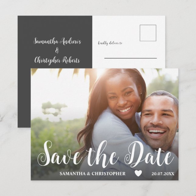 Modern Photo Black & White Save the Date Wedding Postcard (Front/Back)