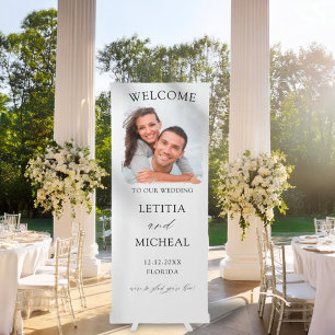 Modern Photo Black & White Wedding Welcome Retractable Banner