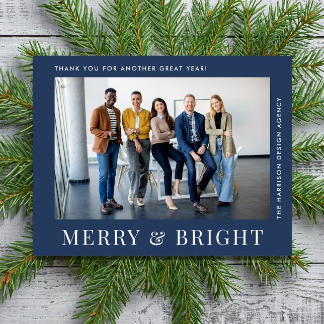Modern Photo Blue Business Corporate Christmas Holiday Card (Creator Uploaded)