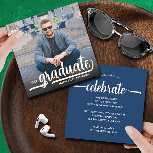 Modern Photo Blue Graduation Invitation