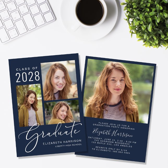 Modern Photo Blue Graduation Party Invitation (Creator Uploaded)