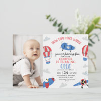 Modern Photo Blue How Time Flies 1st Birthday