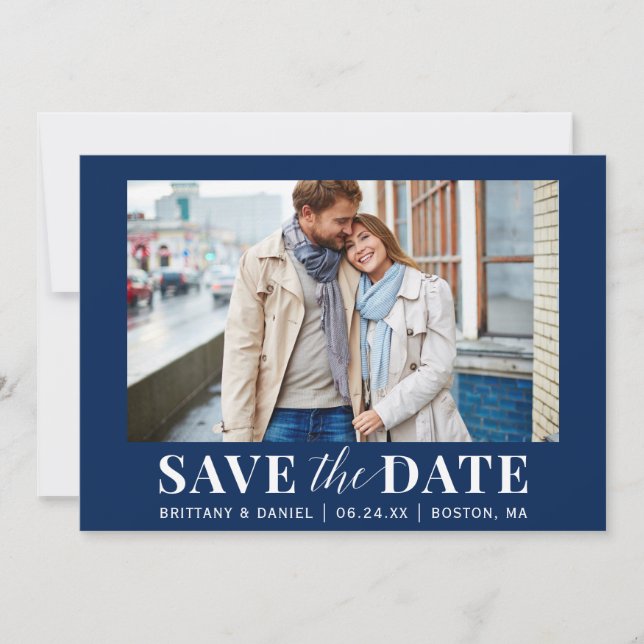 Modern Photo Blue or Pick Colour Save The Date (Front)