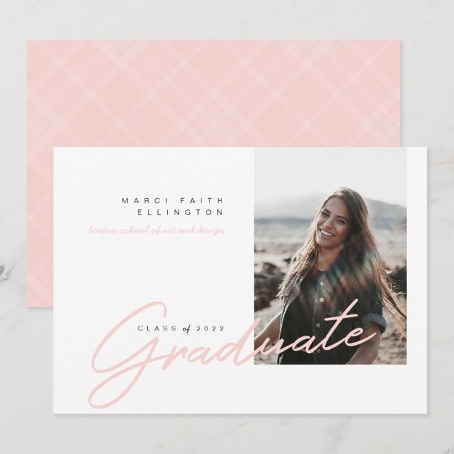 Modern Photo Blue Pink Graduate Announcement (Front/Back)